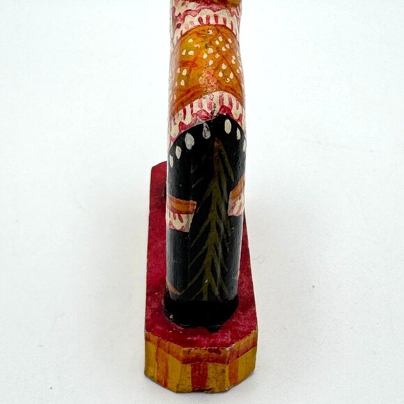 Wooden Elephant on Platform Decorative Sculpture Hand Painted Trunk Up Vtg 4" - Picture 9 of 10